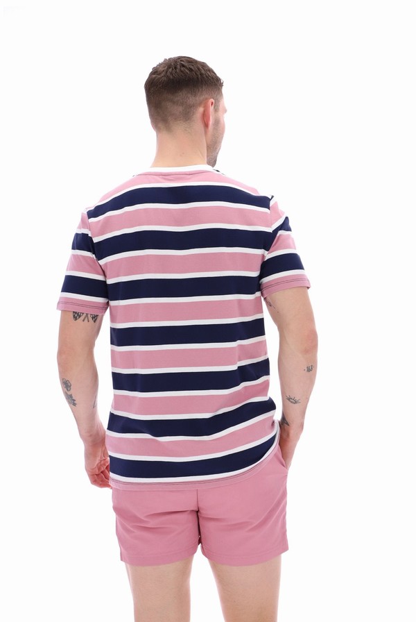 Pink Fila Grayson Yarn Dye Stripe Men T-shirts | 5190ZVIAK