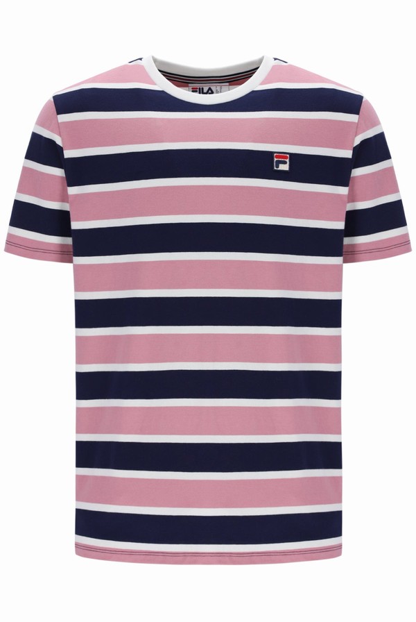 Pink Fila Grayson Yarn Dye Stripe Men T-shirts | 5190ZVIAK