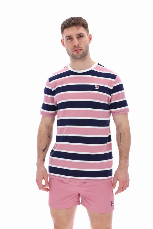 Pink Fila Grayson Yarn Dye Stripe Men T-shirts | 5190ZVIAK