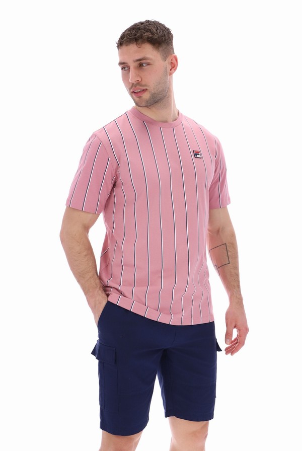 Pink Fila Lee Pin Striped Men T-shirts | 8324RZPWG