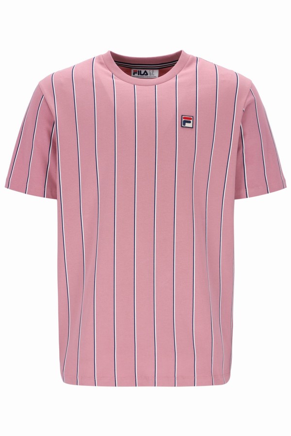 Pink Fila Lee Pin Striped Men T-shirts | 8324RZPWG