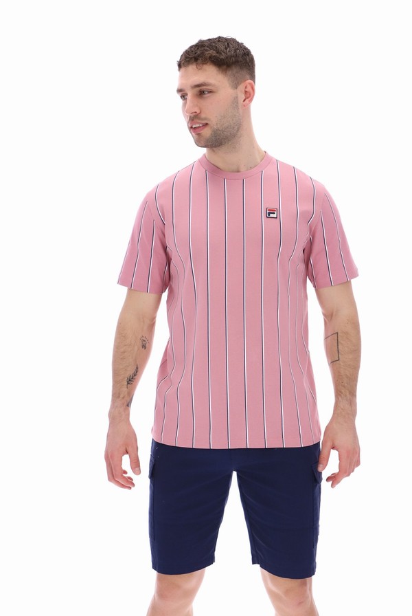 Pink Fila Lee Pin Striped Men T-shirts | 8324RZPWG