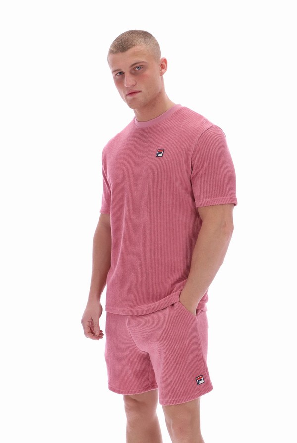 Pink Fila Tatum Drop Needle Terry Men Tracksuits | 6013NTPEQ