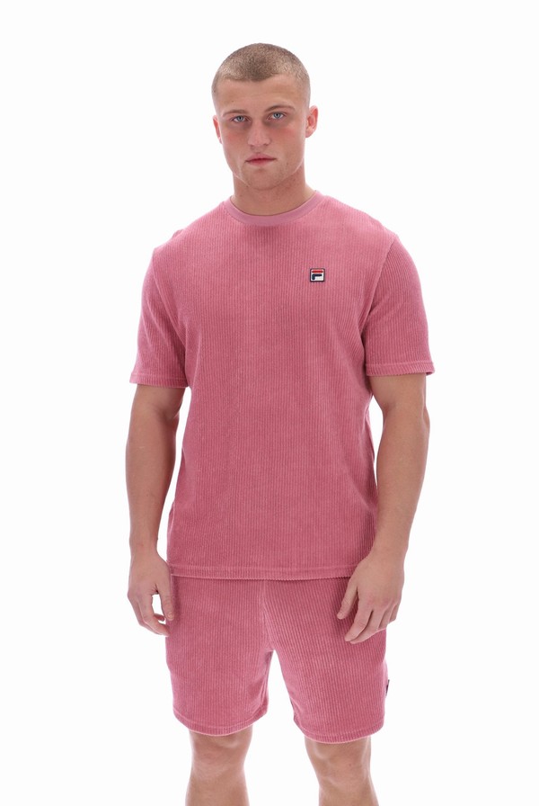 Pink Fila Tatum Drop Needle Terry Men Tracksuits | 6013NTPEQ