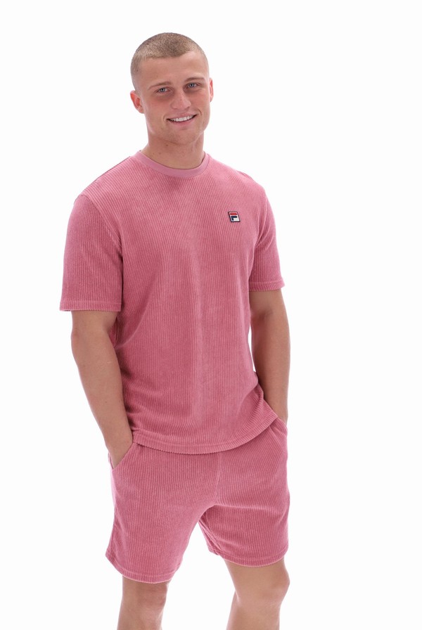 Pink Fila Tatum Drop Needle Terry Men T-shirts | 4091ULXKH