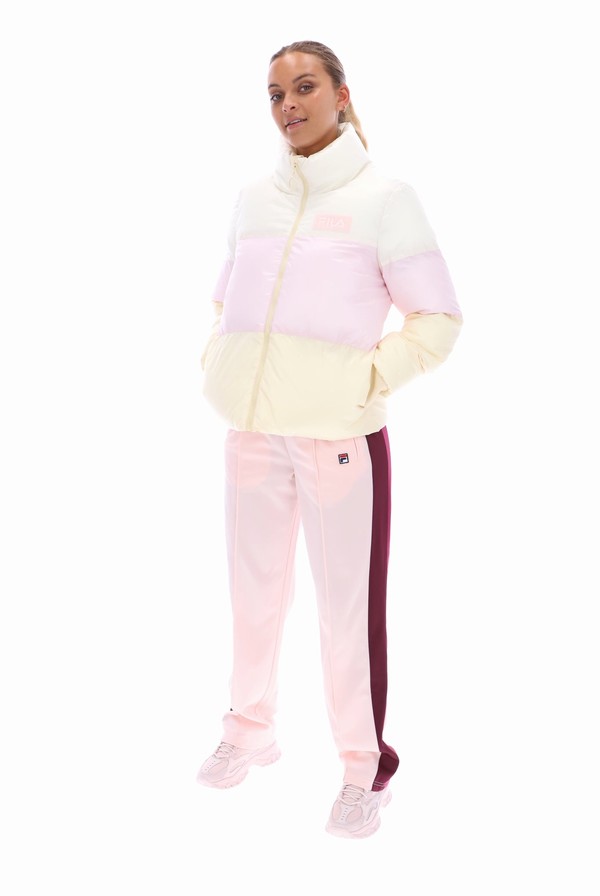 Pink / Light Yellow Fila Greer Quilted Women Jackets | 2196OSMRQ