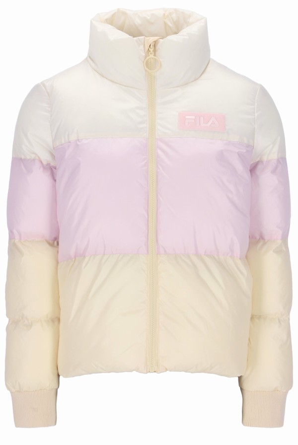 Pink / Light Yellow Fila Greer Quilted Women Jackets | 2196OSMRQ