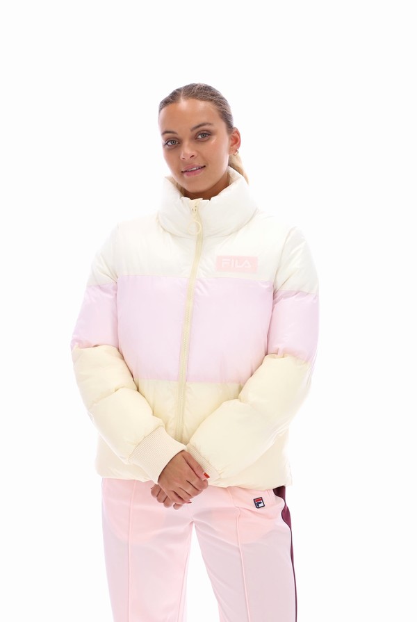 Pink / Light Yellow Fila Greer Quilted Women Jackets | 2196OSMRQ