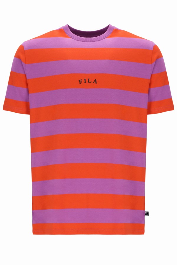 Purple Fila Barney Oversized Striped Men T-shirts | 0148QSKEO