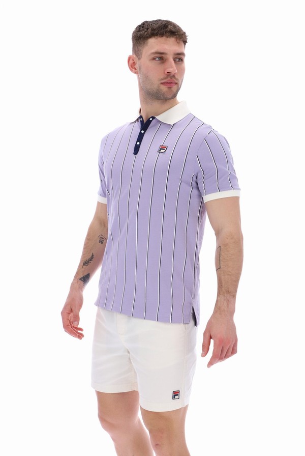 Purple Fila Brett Double Stripe BB1 Men Polo Shirts | 5938MTCFZ