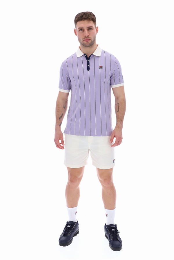 Purple Fila Brett Double Stripe BB1 Men Polo Shirts | 5938MTCFZ