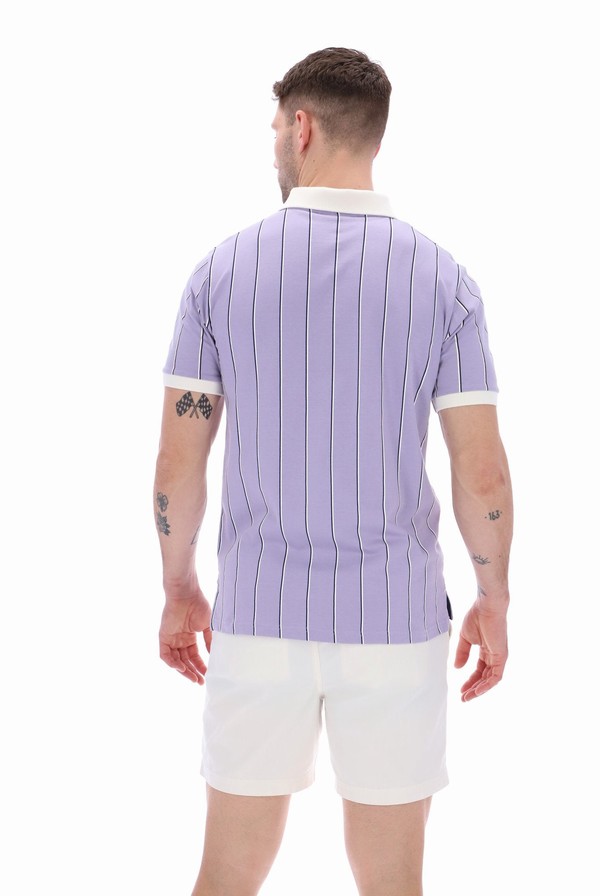 Purple Fila Brett Double Stripe BB1 Men Polo Shirts | 5938MTCFZ