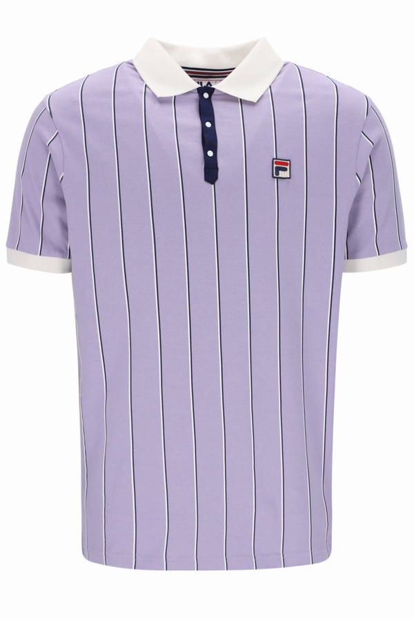 Purple Fila Brett Double Stripe BB1 Men Polo Shirts | 5938MTCFZ