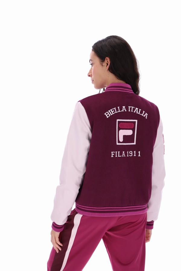 Purple / Burgundy / Dark Red Fila Dixon Varsity Women Jackets | 9238FMWEL