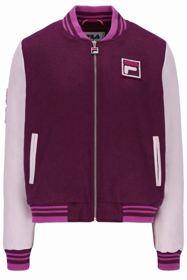 Purple / Burgundy / Dark Red Fila Dixon Varsity Women Jackets | 9238FMWEL