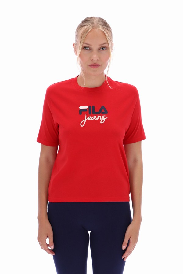 Red Fila Janis Boxy Women T-shirts | 0528LGCWX