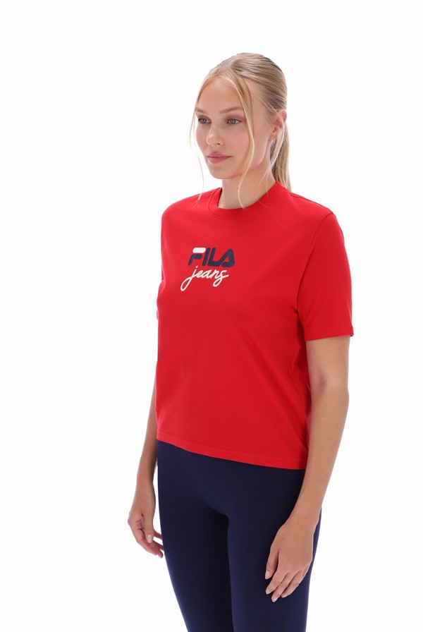 Red Fila Janis Boxy Women T-shirts | 0528LGCWX