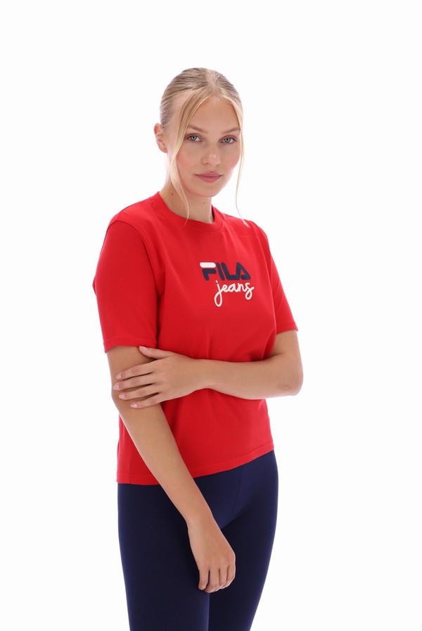 Red Fila Janis Boxy Women T-shirts | 0528LGCWX