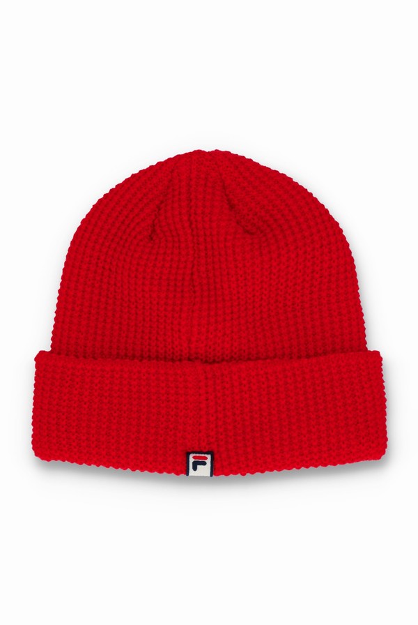 Red Fila Kudoslux Reverse Knit Turn Up Men Beanie | 3690HRTCB