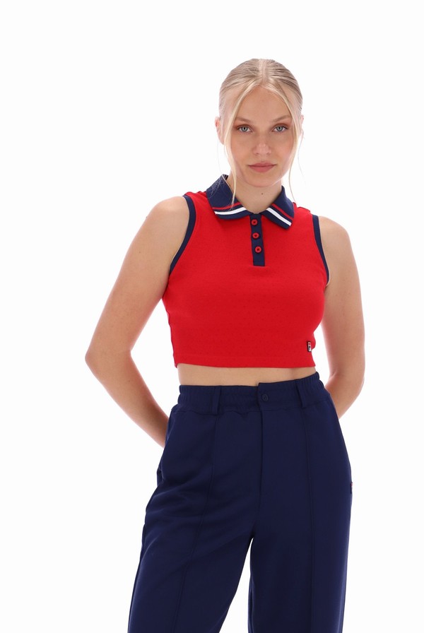 Red Fila Tyson Cropped Women Co-ords | 5791PUDEK