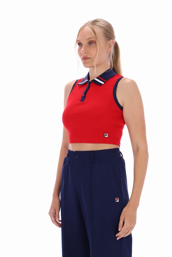 Red Fila Tyson Cropped Women Co-ords | 5791PUDEK