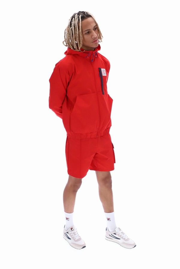 Red Fila Zane Windbreaker Men Tracksuits | 9072QHZBW