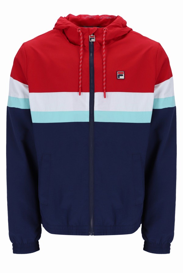 Red / Blue Fila Shaan Colour Block Zip Up Men Hoodie | 3512SRVHI