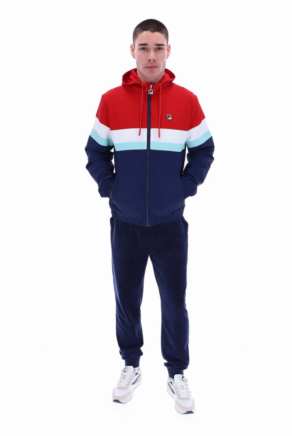 Red / Blue Fila Shaan Colour Block Zip Up Men Hoodie | 3512SRVHI