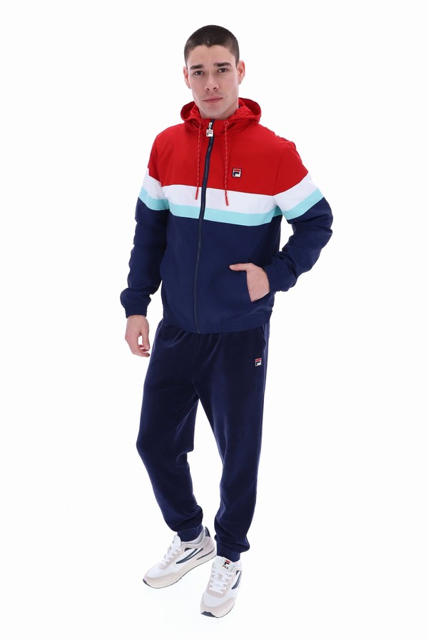 Red / Blue Fila Shaan Colour Block Zip Up Men Hoodie | 3512SRVHI