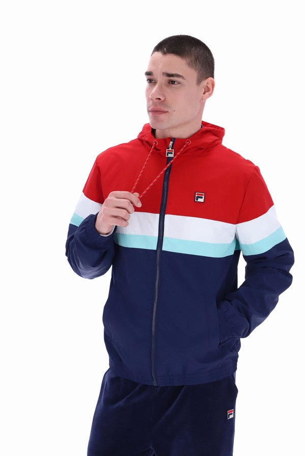 Red / Blue Fila Shaan Colour Block Zip Up Men Hoodie | 3512SRVHI