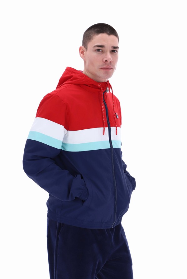 Red / Blue Fila Shaan Colour Block Zip Up Men Hoodie | 3512SRVHI