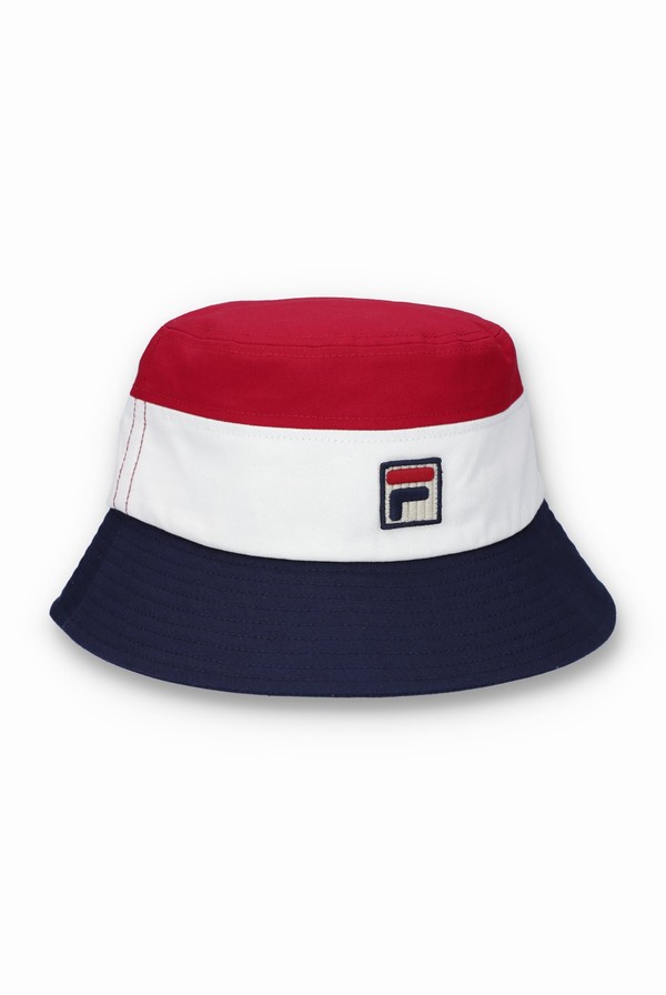 Red / Navy Fila Leader Bucket Men Hats | 7426LVKDN