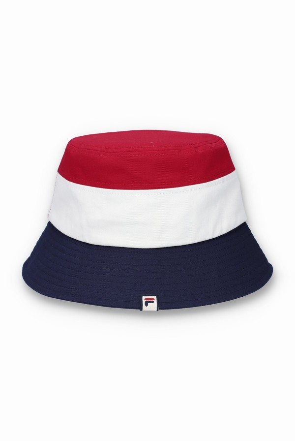 Red / Navy Fila Leader Bucket Men Hats | 7426LVKDN