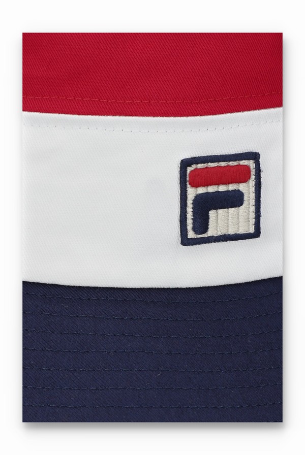 Red / Navy Fila Leader Bucket Men Hats | 7426LVKDN