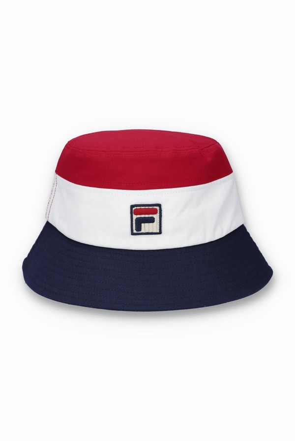 Red / Navy Fila Leader Bucket Men Hats | 7426LVKDN