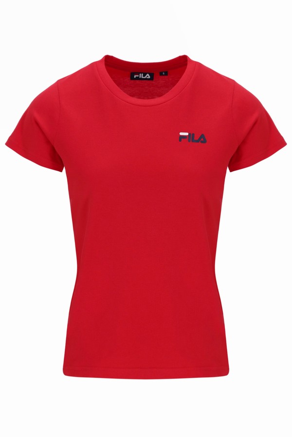 Red / White Fila Cecilia Classic Logo Women T-shirts | 0759GKASP