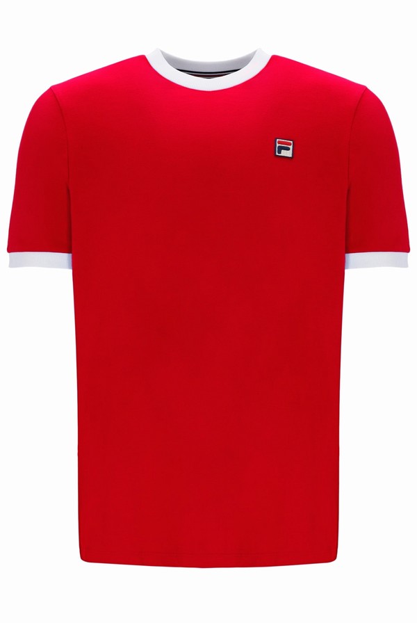 Red / White Fila Marconi Essential Ringer Men T-shirts | 5263TDUKC