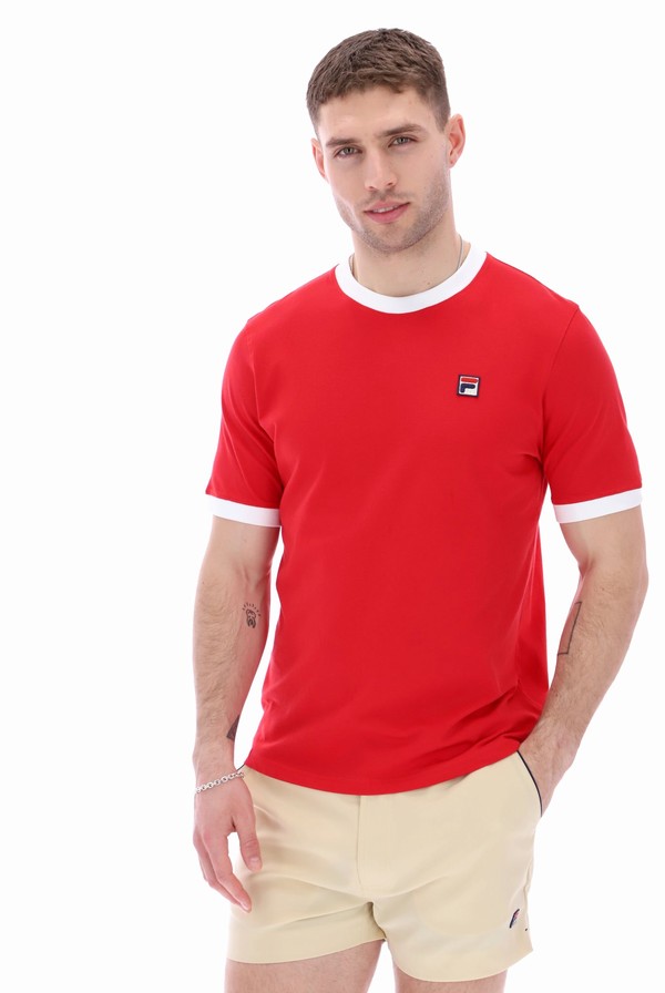 Red / White Fila Marconi Essential Ringer Men T-shirts | 5263TDUKC