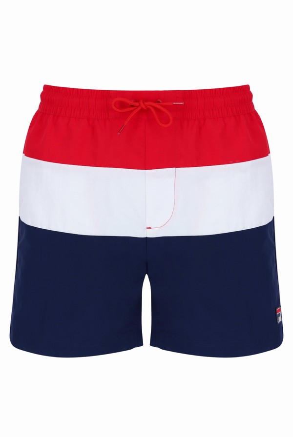 Red / White / Navy Fila Alexi Colour Block Men Shorts | 1495ASJKG