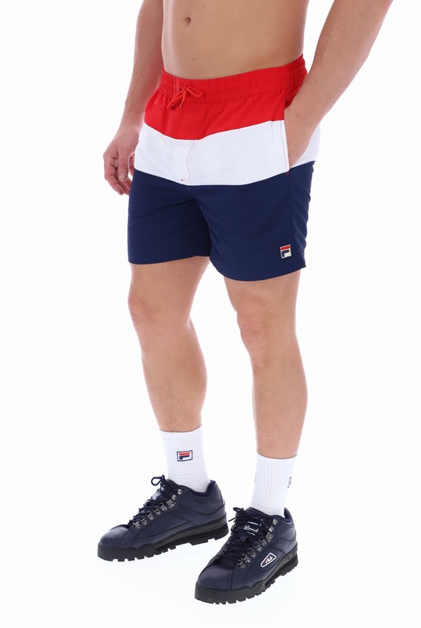 Red / White / Navy Fila Alexi Colour Block Men Shorts | 1495ASJKG