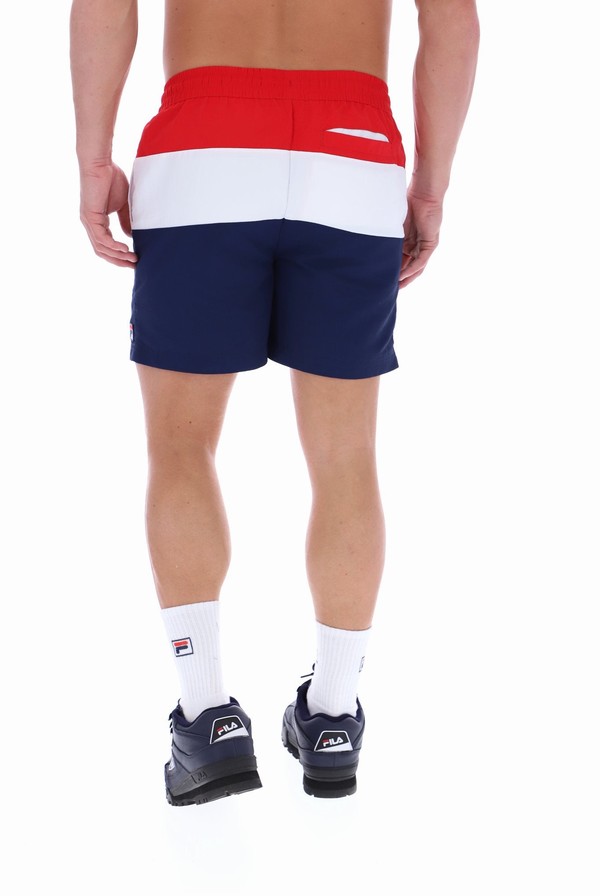 Red / White / Navy Fila Alexi Colour Block Men Shorts | 1495ASJKG