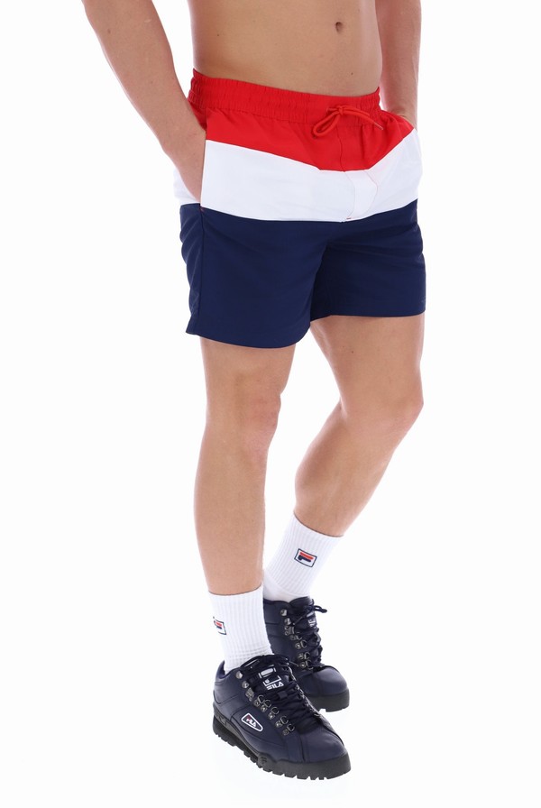 Red / White / Navy Fila Alexi Colour Block Men Shorts | 1495ASJKG