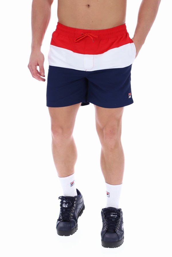 Red / White / Navy Fila Alexi Colour Block Men Shorts | 1495ASJKG