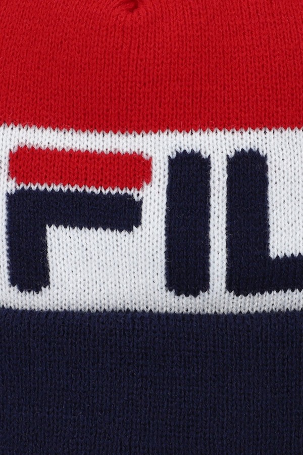 Red / White / Navy Fila Kato Jacquard Pom Women Beanie | 9487MZYIK