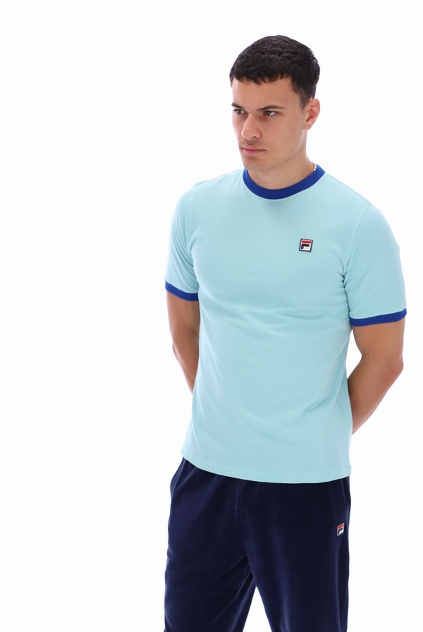 Turquoise Fila Marconi Essential Ringer Men T-shirts | 7952NCEPV