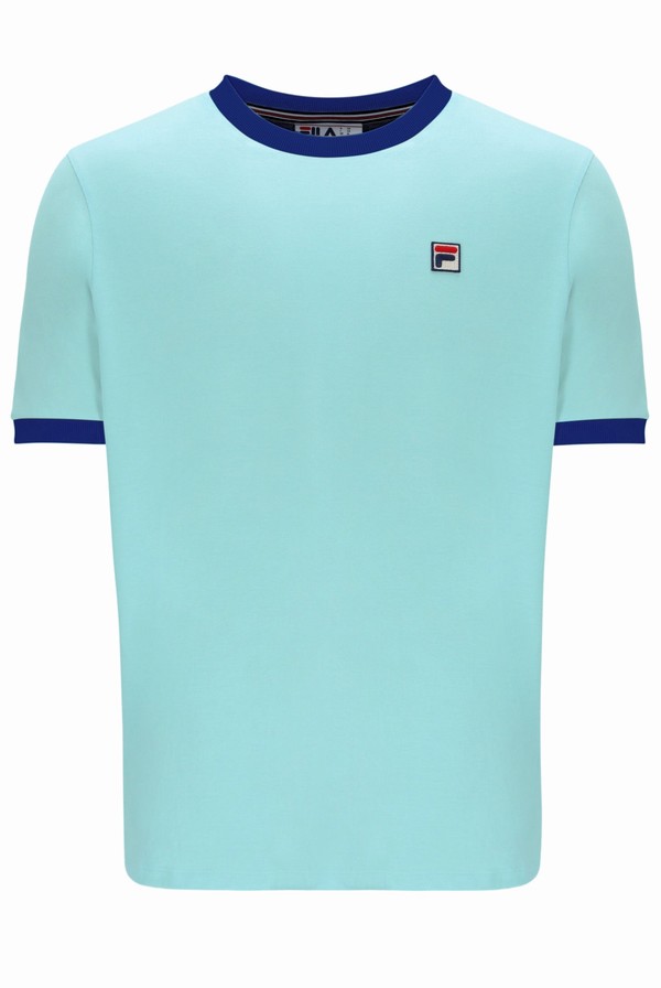 Turquoise Fila Marconi Essential Ringer Men T-shirts | 7952NCEPV