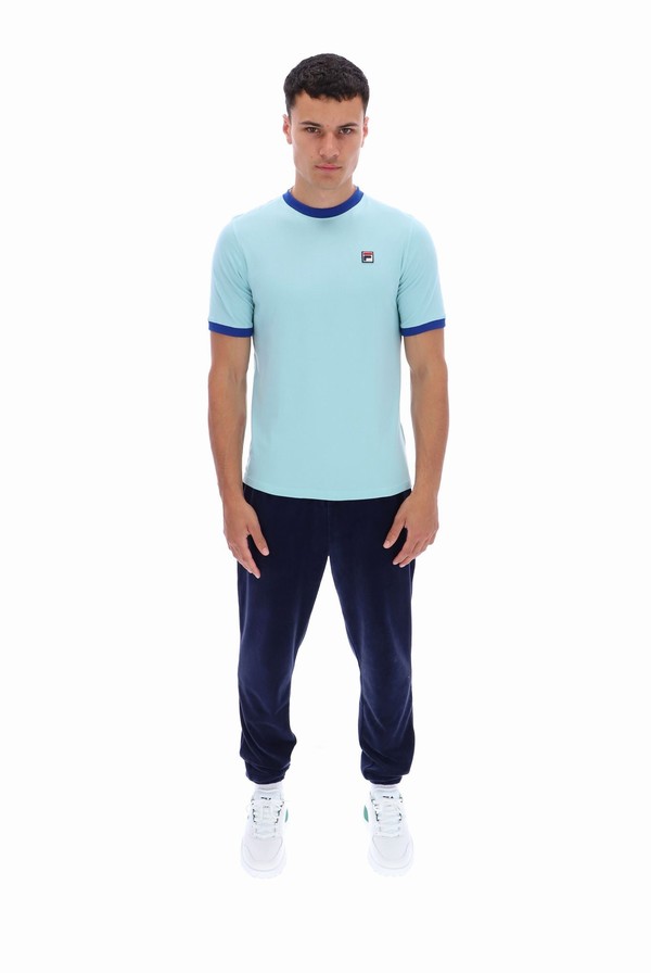 Turquoise Fila Marconi Essential Ringer Men T-shirts | 7952NCEPV