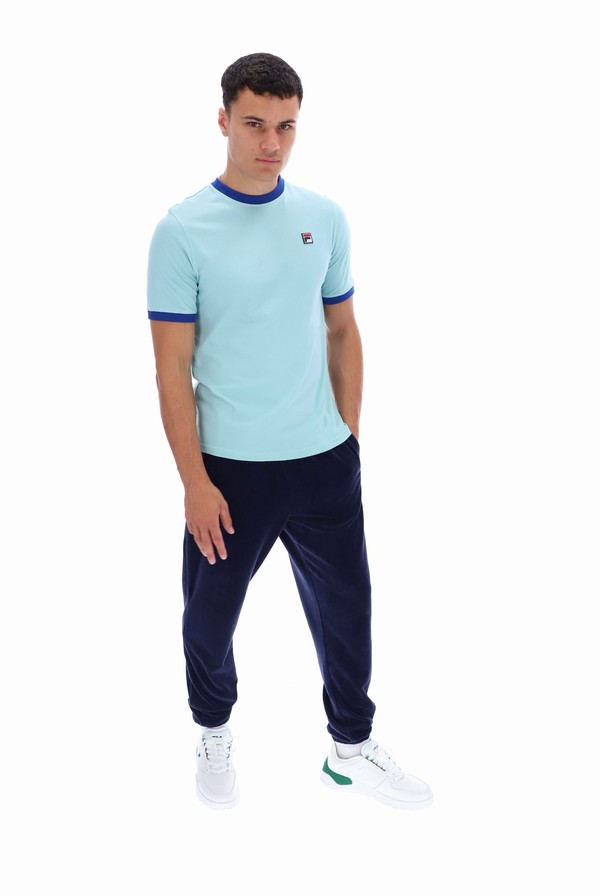 Turquoise Fila Marconi Essential Ringer Men T-shirts | 7952NCEPV