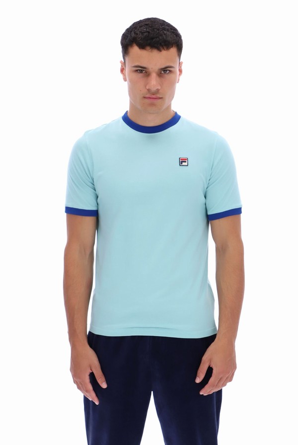 Turquoise Fila Marconi Essential Ringer Men T-shirts | 7952NCEPV