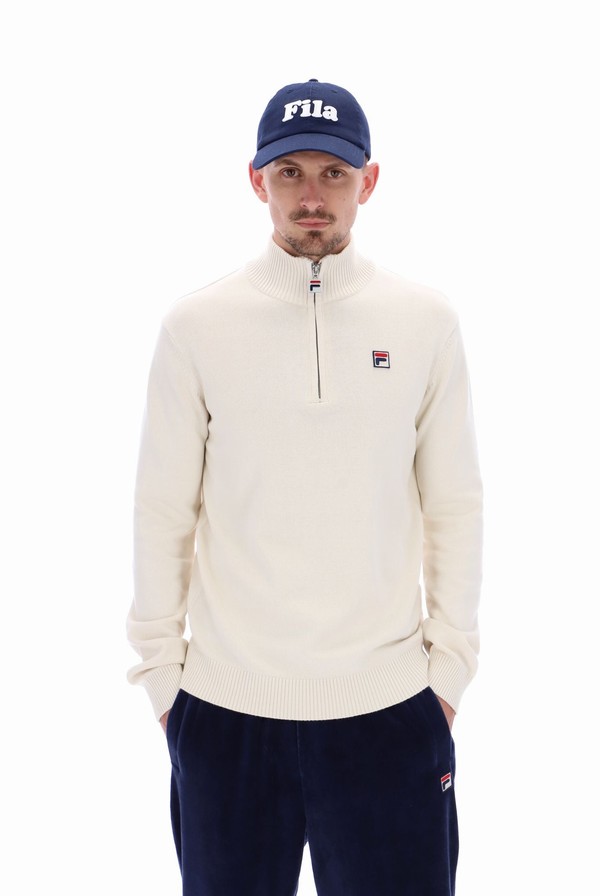 White Fila Alesi 1/4 Zip Up Knit Men Sweatshirts | 0328TADZX